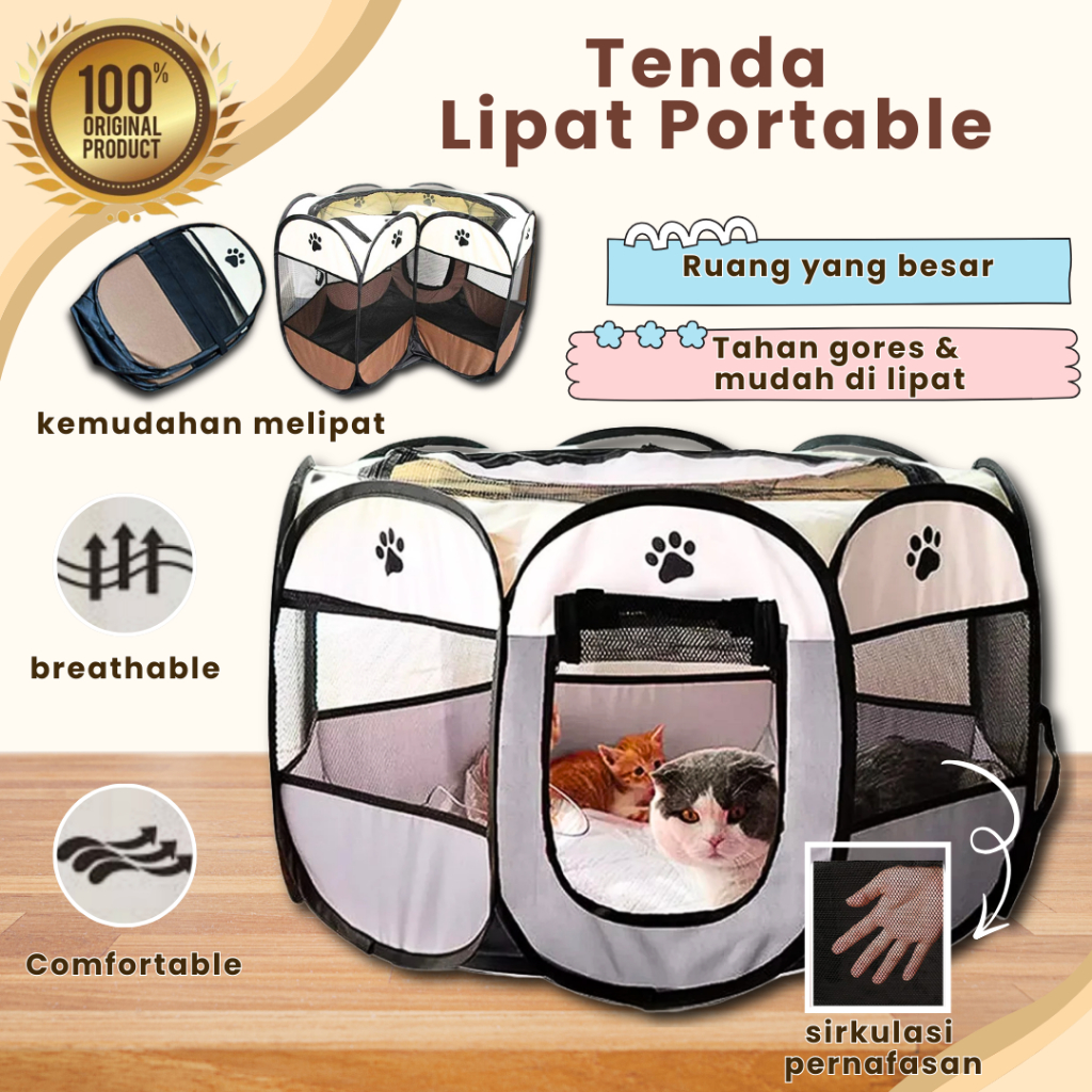 Tenda Lipat Portable Kucing Anjing Besar Anti Air Kandang Lipat Portable Kucing Tempat tidur Anjing
