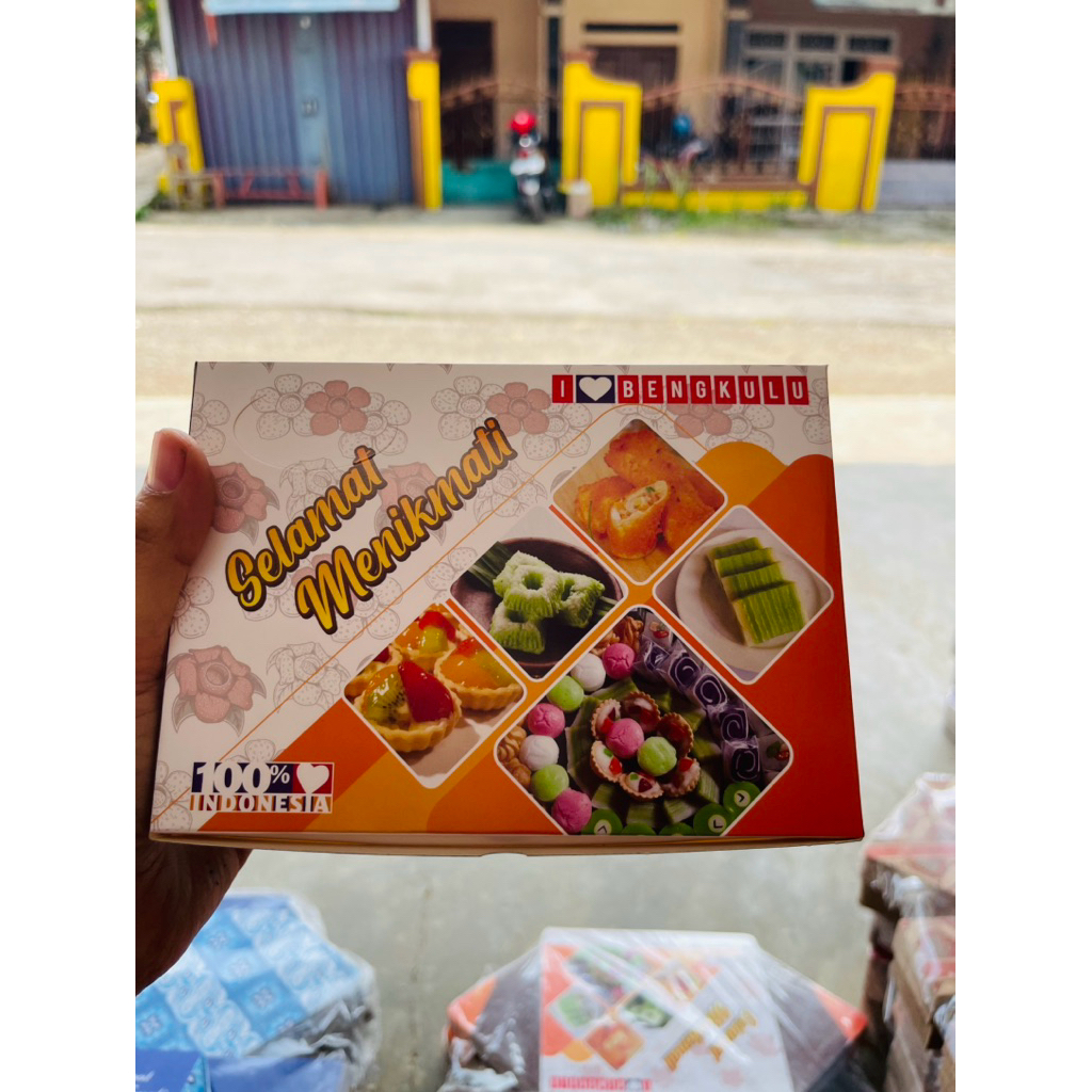 isi 100 pcs snack box, dus kue, dus makanan, dus acara motif ilove bengkulu uk 12x16