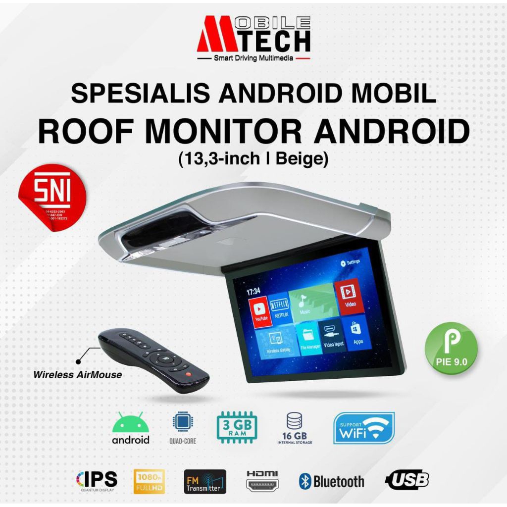 Tv roof monitor Android mobile tech 13.3" Ram 3/16GB audio mobil