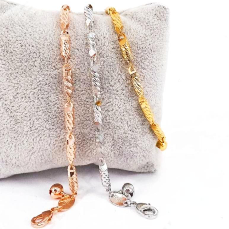 Gelang Tangan Wanita Rantai Tabung Bambu Ukir Premium