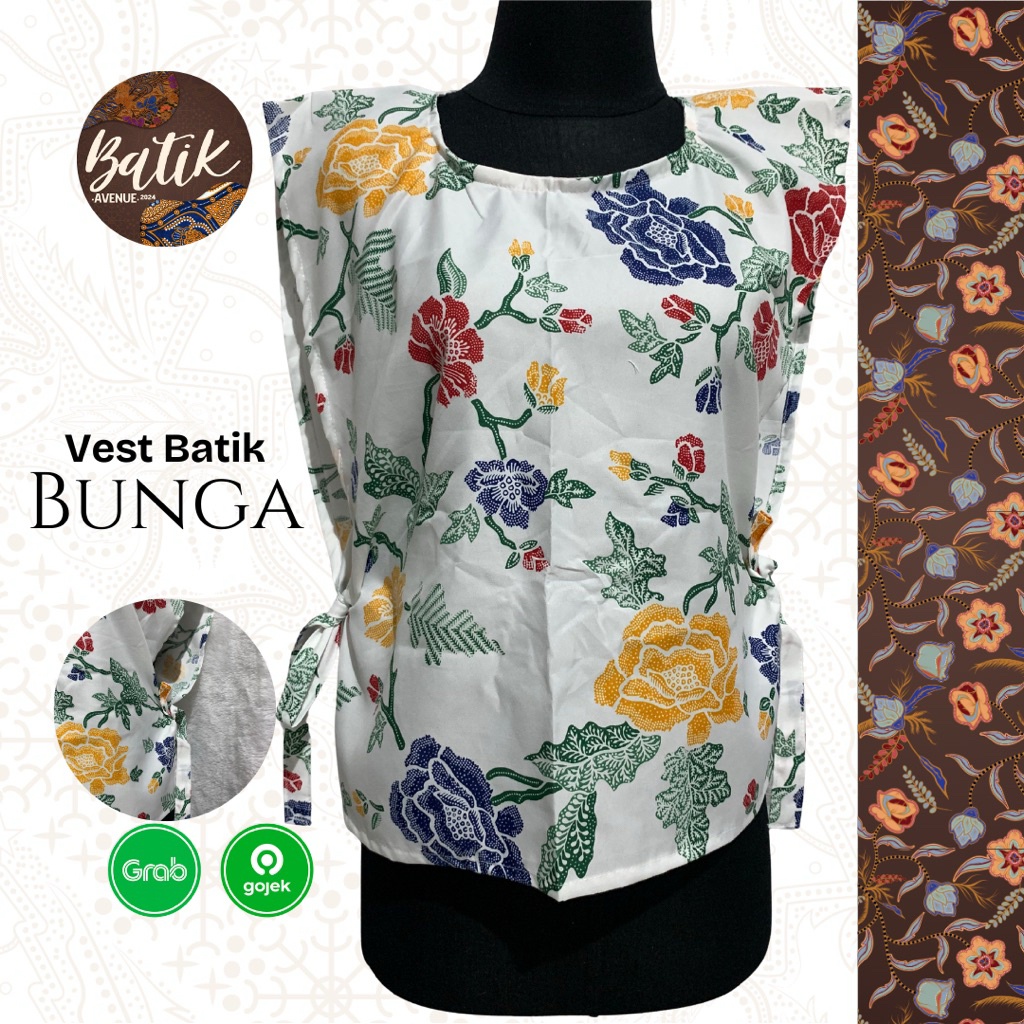 Vest Batik Wanita Premium - Bunga / Vest Batik Kekinian / Atasan Rompi / Outer Batik / Baju Maroon /