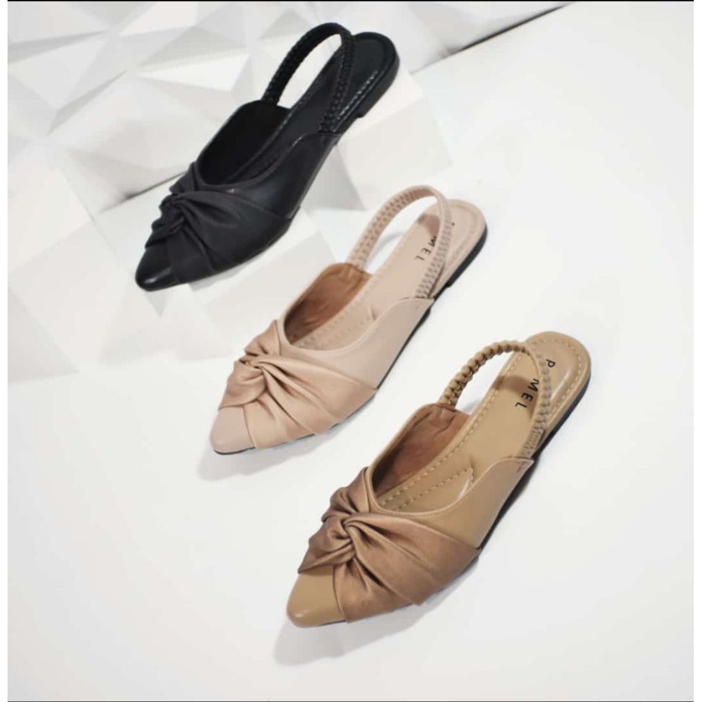 Sepatu wanita flat shoes kiyrana tali belakang karet selop