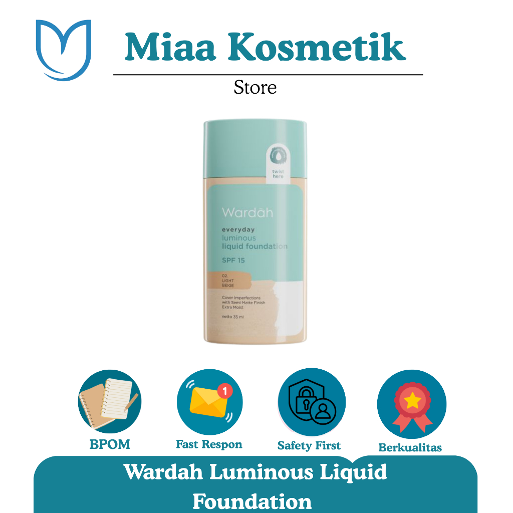 Wardah Luminous Liquid Foundation S-PF 15Hasil Natural dan Glowing untuk Daily