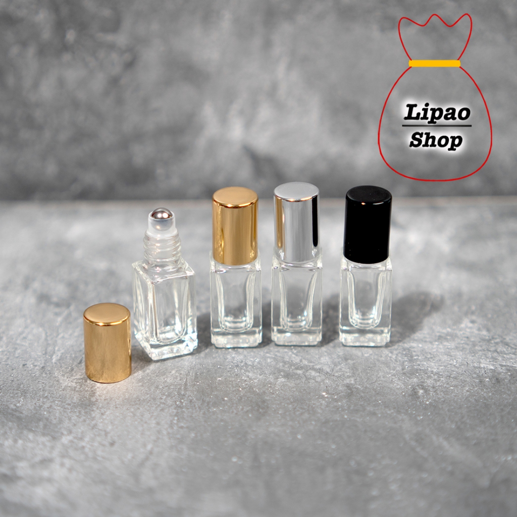 Botol Roll On 3ml Kaca Tebal KOTAK Clear - Bola Besi - Aromatherapy Oil Parfum