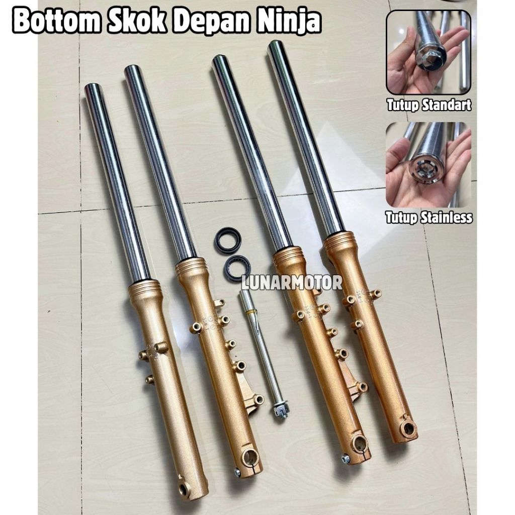 Linggisan As Shock Depan Ninja R / RR / SS uk. 33mm Bottom Shock Depan Gold pnp Vixion Scorpio KLX