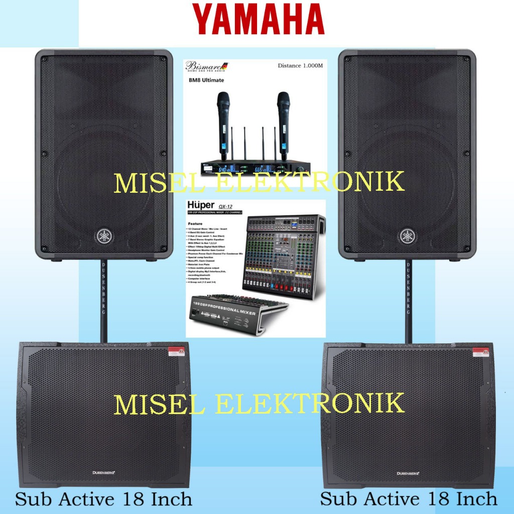 Paket Sound System Indoor Speaker Aktif 15 Inch Yamaha DBR15 Subwoofer 18 Inch Dusenberg