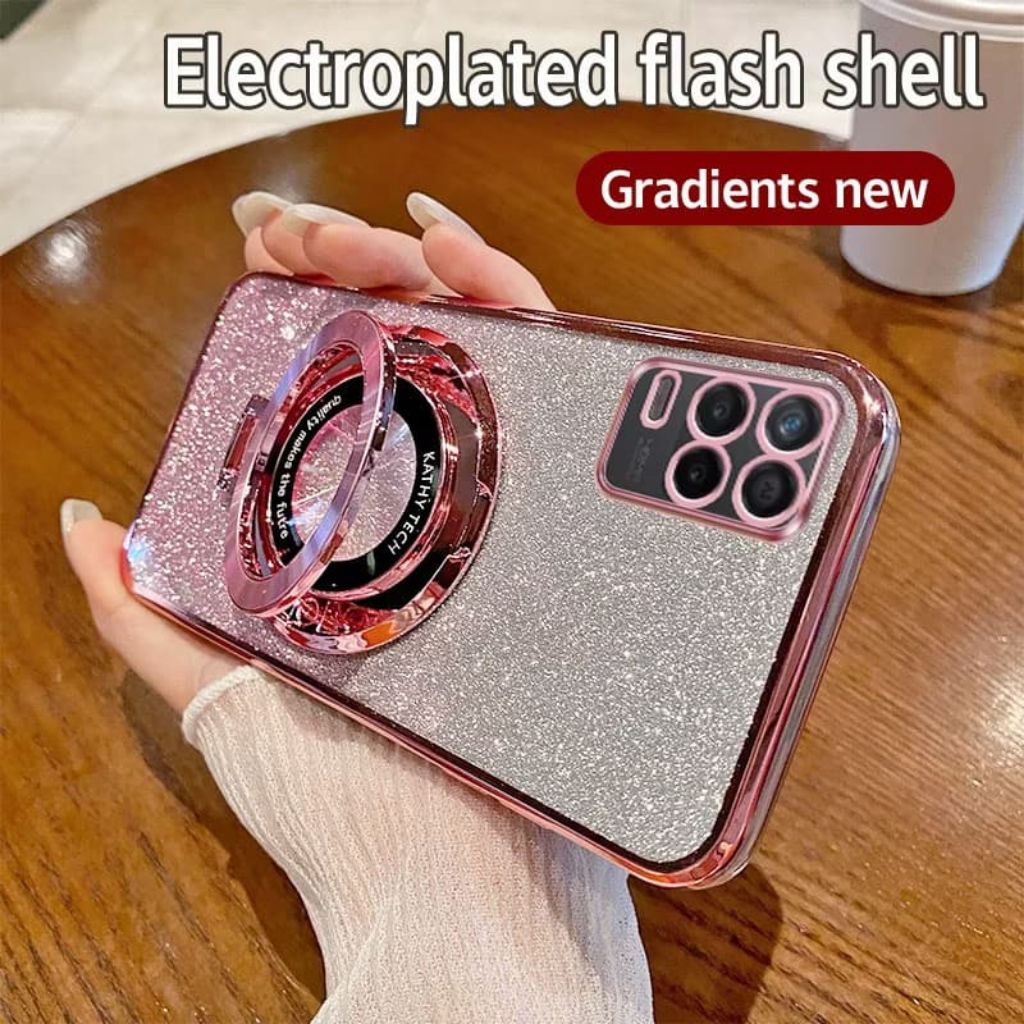 Soft Case Untuk Oppo A54 Glitter Ring Magnetic Holder Premium