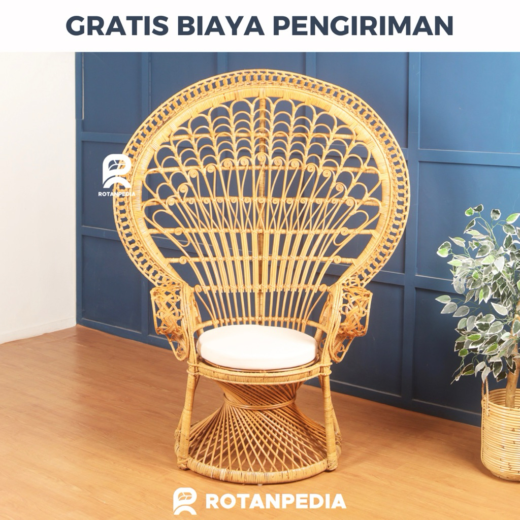 Kursi Rotan Merak Raja | Kursi Dekorasi Foto Pelaminan Estetik Natural Rotan Asli | Kursi Merak Rota