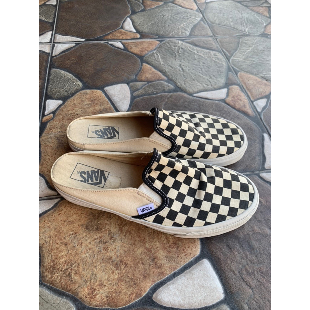 Vans Checkerboard Mule Black White Preloved