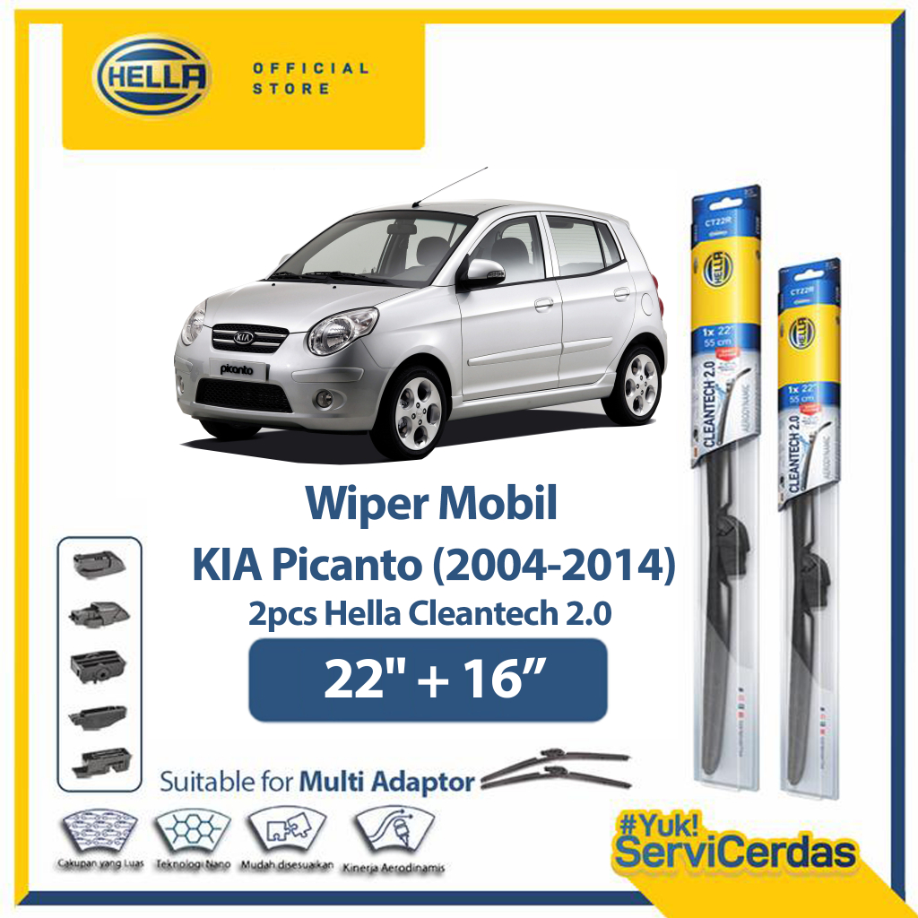 Wiper Mobil KIA Picanto 2004 - 2011 22" + 16" (2pcs) - HELLA Cleantech 2.0