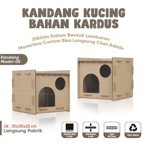 (The Ham's) Rumah Kucing bahan kardus untuk mainan hewan peliharaan Premium P-03 Bahan Kardus 6mm Uk