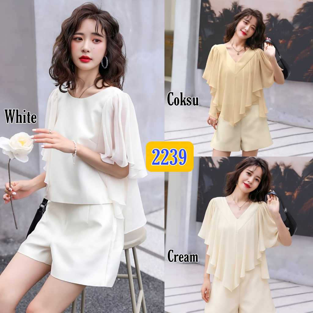 Blouse Tangan Rumbay Sifon Polos Warna 2239/ Baju Import Murah / Atasan Korea Katun Lengan Pendek