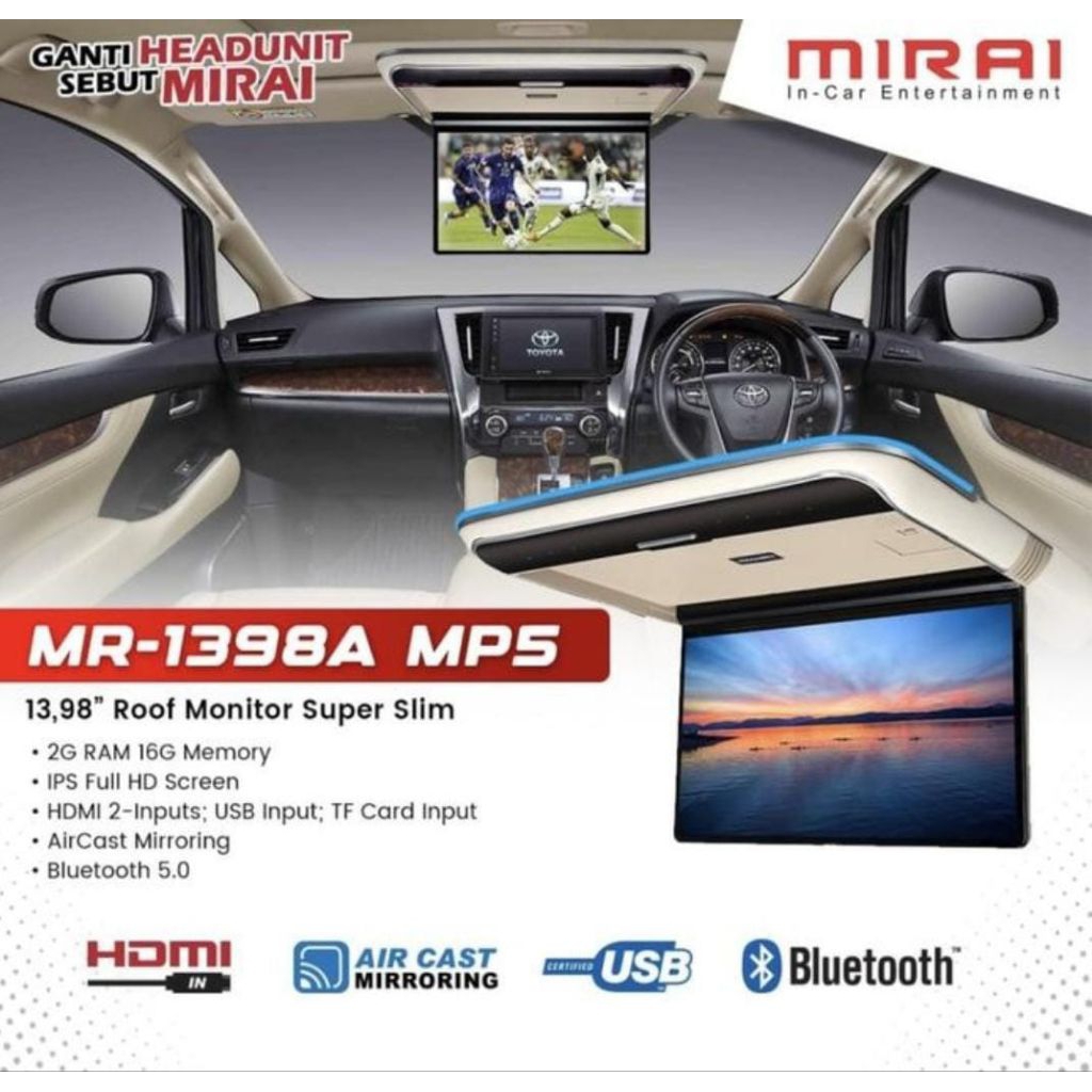 Tv roof Mirai MR-1398 Roof monitor
13in Mp5 Usb/Hdmi