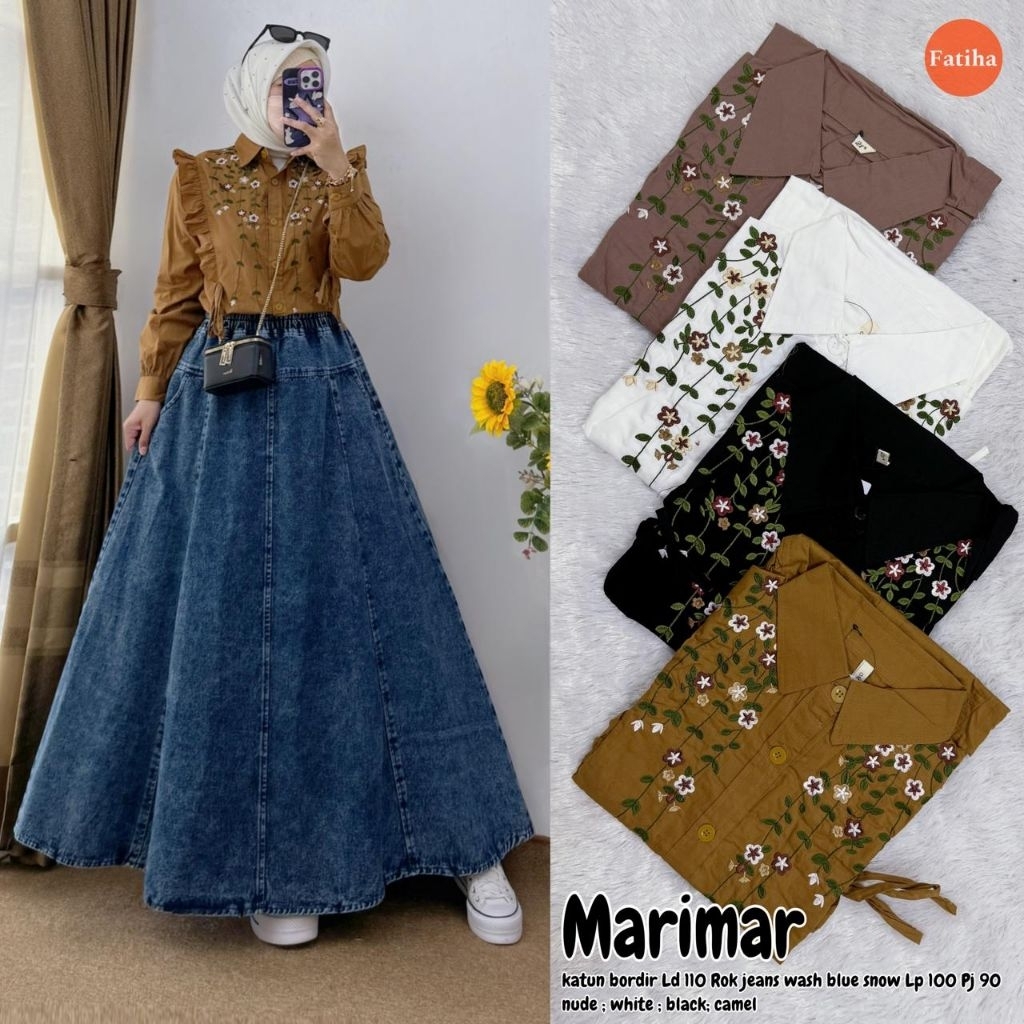 Marimar Set Katun Bordir Mix Rok Jeans Fatiha (Fatiha)