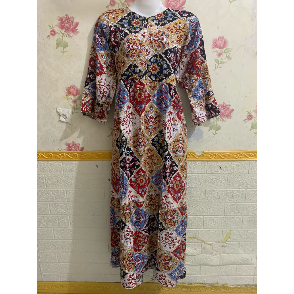 GAMIS BATIK MODERN ADI JAYA LENGAN 7/8/RESLETING DEPAN/BUSUI FRIENDLY/DRESS BUSUI/DASTER LENGAN PANJ