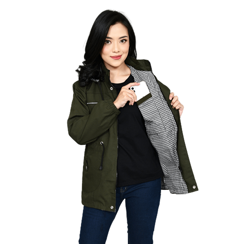 Jaket Parka Cewe Kekinian Jumbo Panjang Bahan Baby Canvas Ukuran L Sampai 4XL Warna Hijau Army