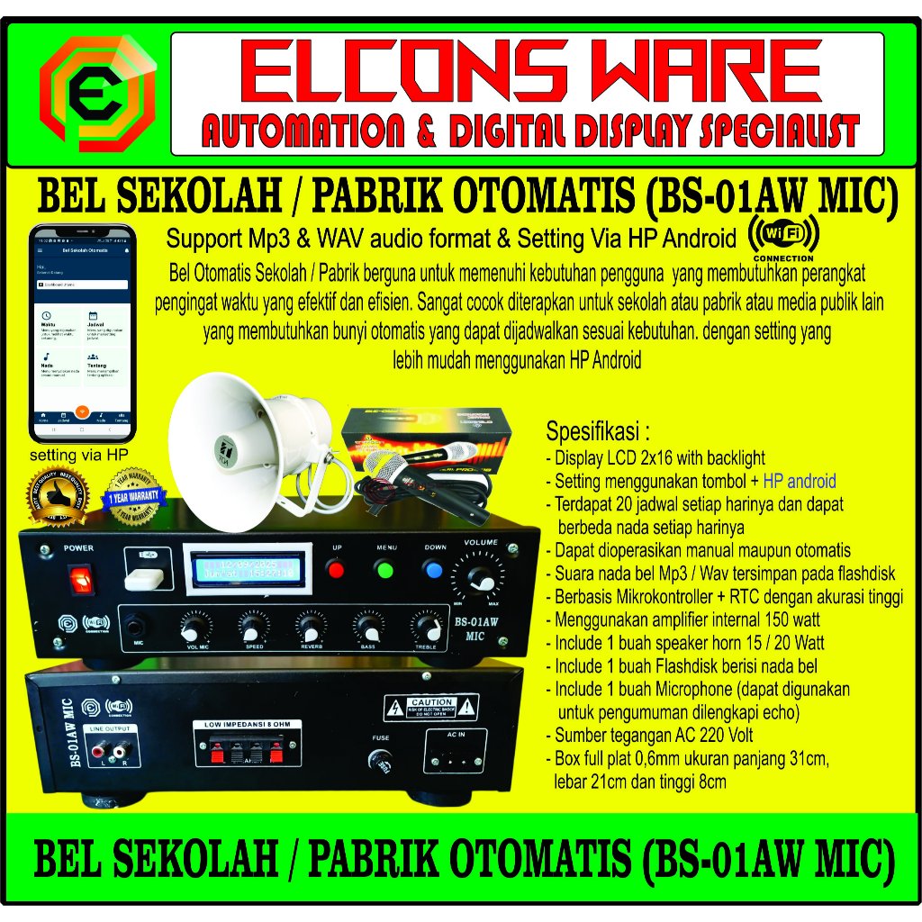 BEL SEKOLAH / PABRIK OTOMATIS WIFI ( BS - 01AW MIC) 1 SPEAKER