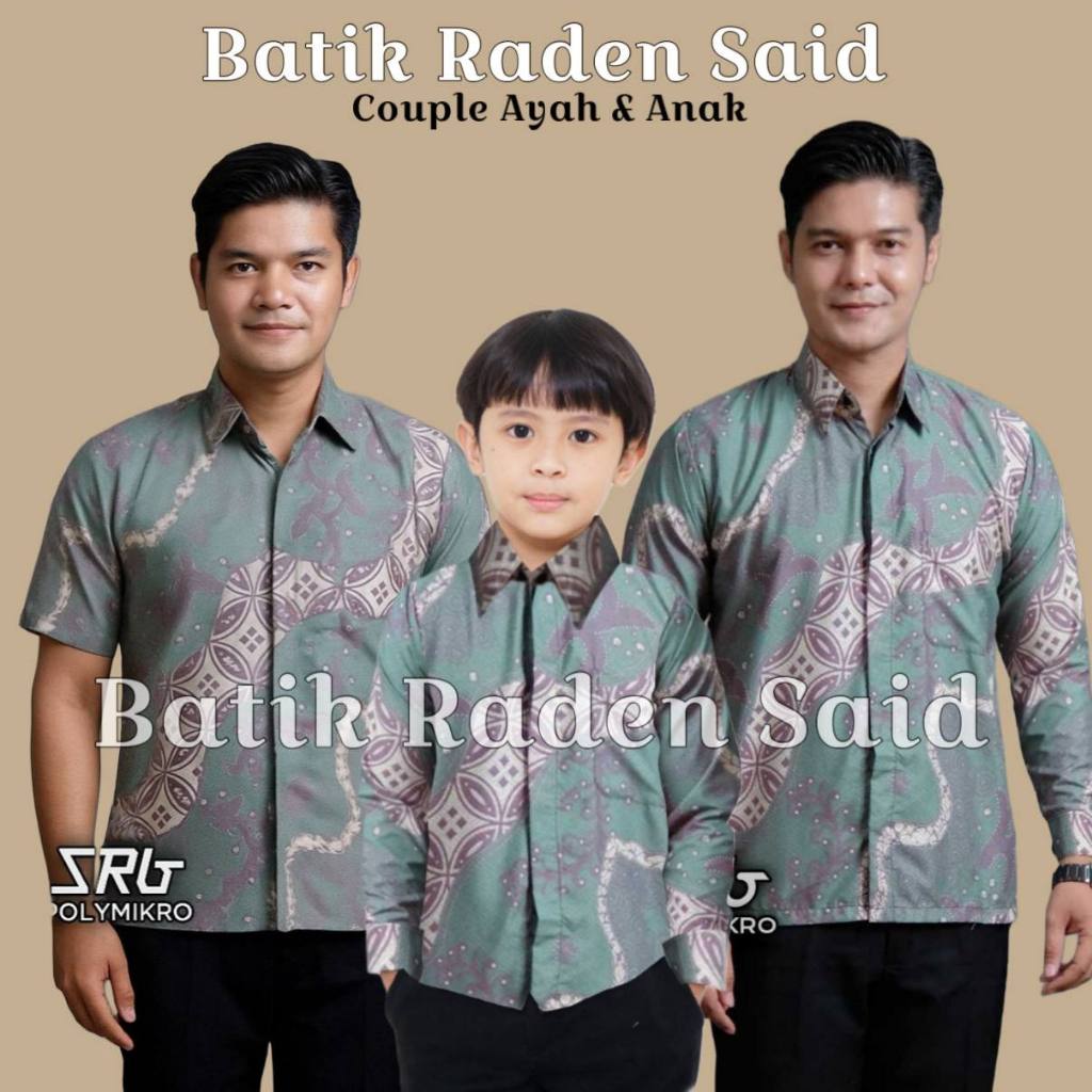 Batik Couple Ayah dan Anak Laki-laki warna Hijau wardah - kemeja batik lengan panjang