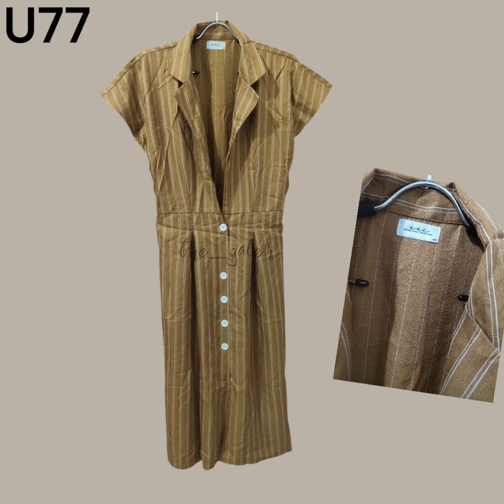 U77 Preloved Shandy Aulia Collections Dress Tunik Coklar Garis Garis Bagus Murah