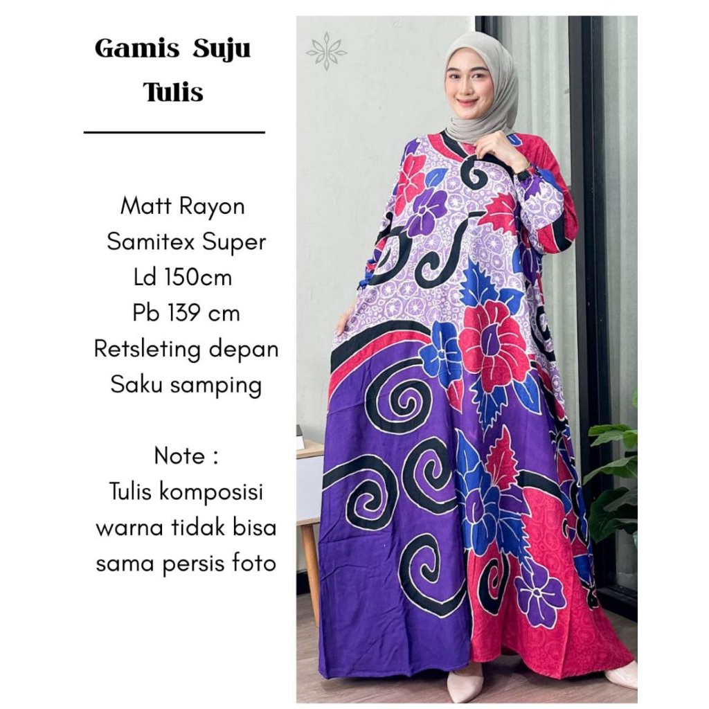 GAMIS SUJU TULIS Batik Pekalongan Super Jumbo Ld 150 Pb 139 Rayon Samitex Super Resleting Depan Busu