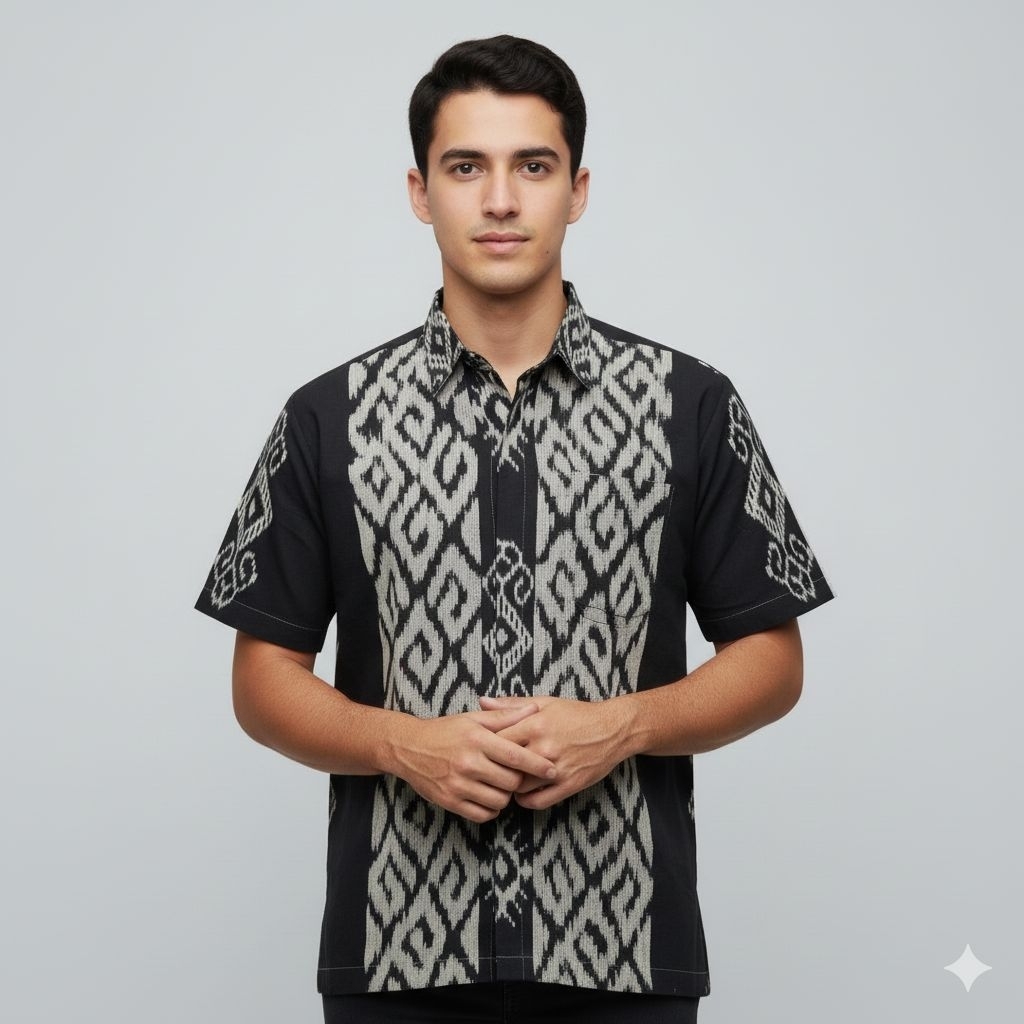 Kemeja Tenun Jepara Pria Motif Terbaru Warna Hitam - Kemeja Tenun Anak Pria Jepara