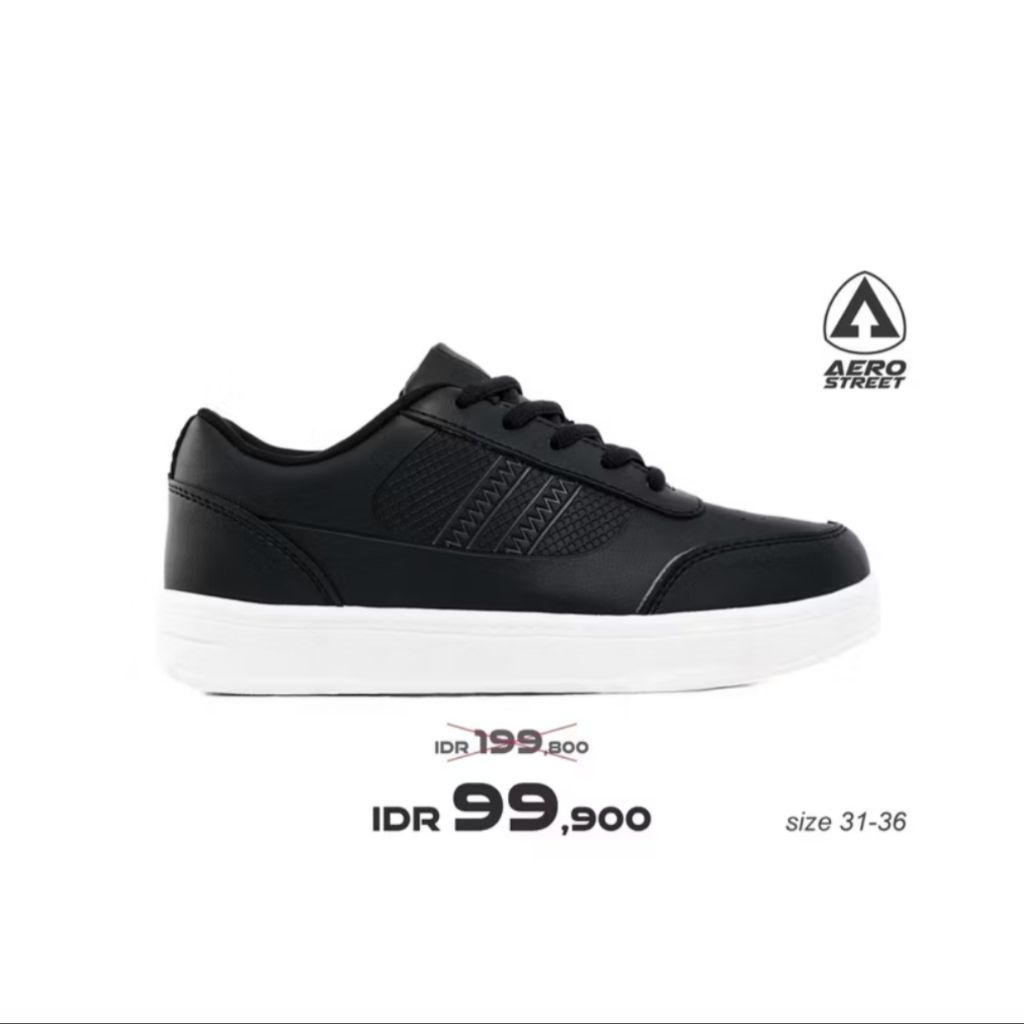 Aerostreet Airstrike Putih Hitam Hitam Sepatu Sneakers Casual Sekolah