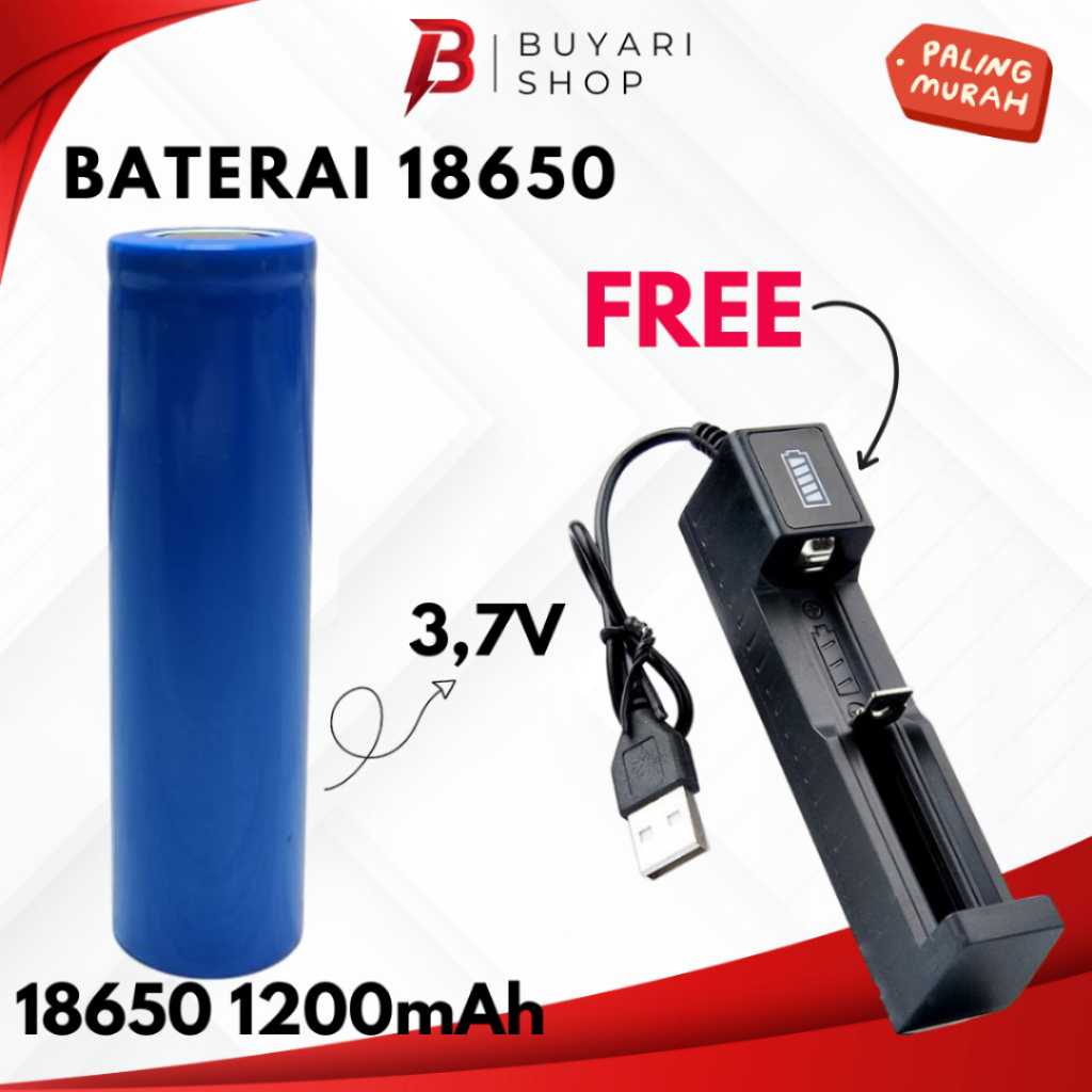 (FREE CHARGER)BATERAI SENTER - BATERAI KIPAS ANGIN PORTABLE MINI - BATERAI 18650 FLAT TOP 1200mAh Ba