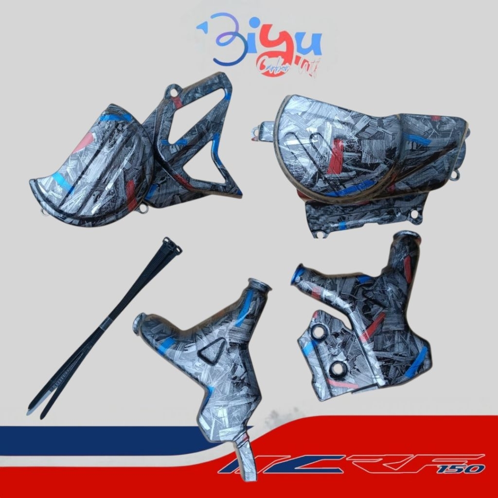 Extra Paket Hemat 2pcs Carbon FORGED  BLUE RED Honda CRF150 L Cover pelindung mesin, rangka motor ho