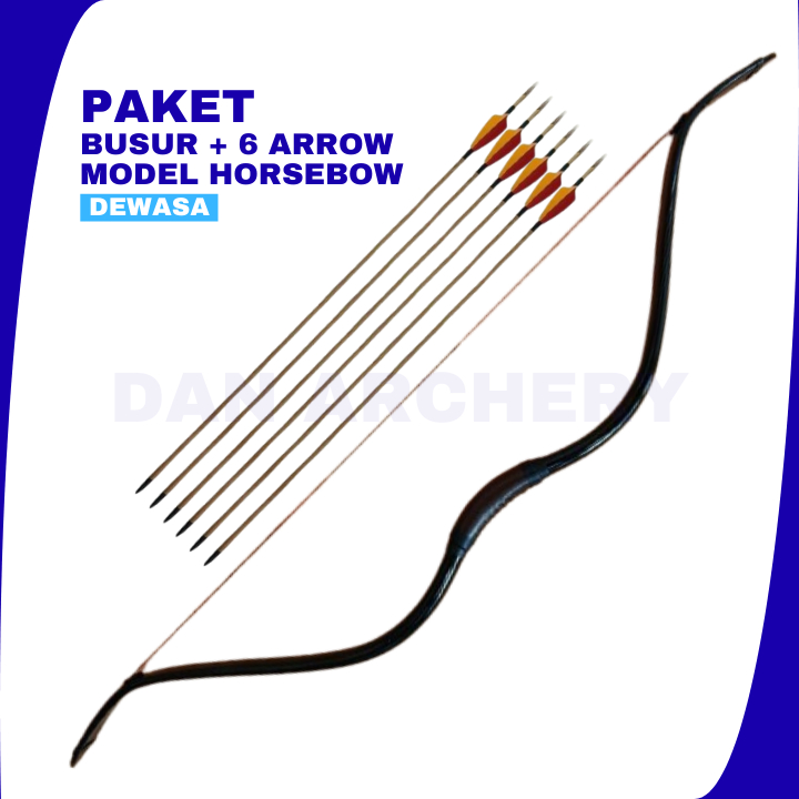 Paket Busur Panah Dewasa Horsebow + 6 Arrow | Alat Panahan Latihan Outdoor