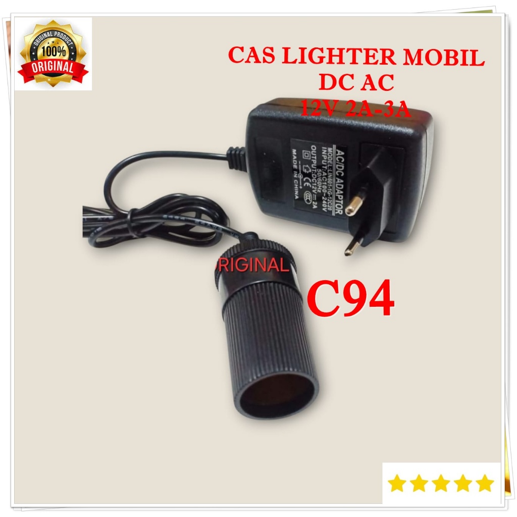 C94 100% ORIGINAL CAS LIGHTER MOBIL DC AC 12V 2A 3A  ADAPTOR SOKET SOCKET CAR POWER ADAPTER CAS CASA