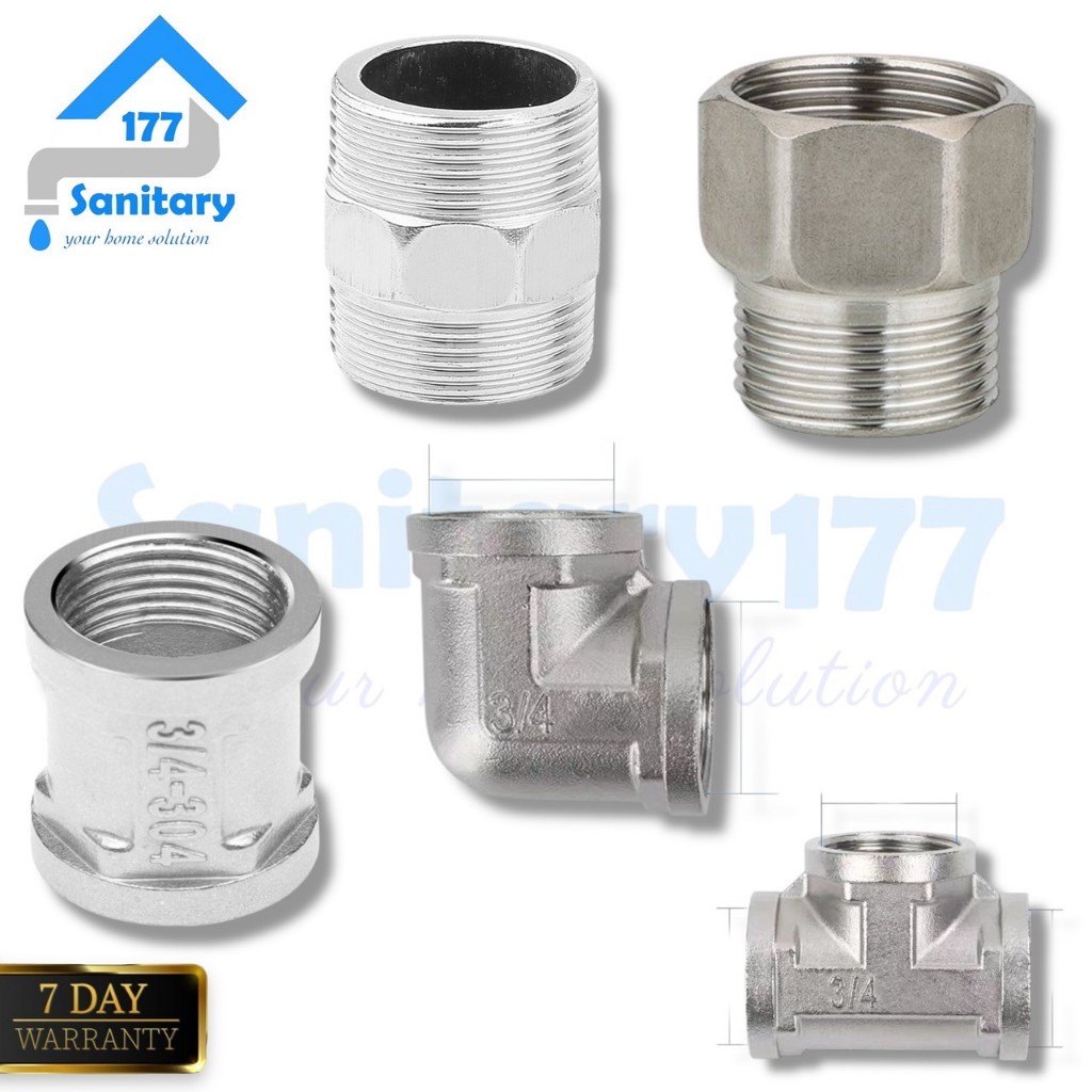 Sambungan kran 3/4 inch stainless sok double nepel nepel tee shower kni knee elbow keni L drat 0.75i