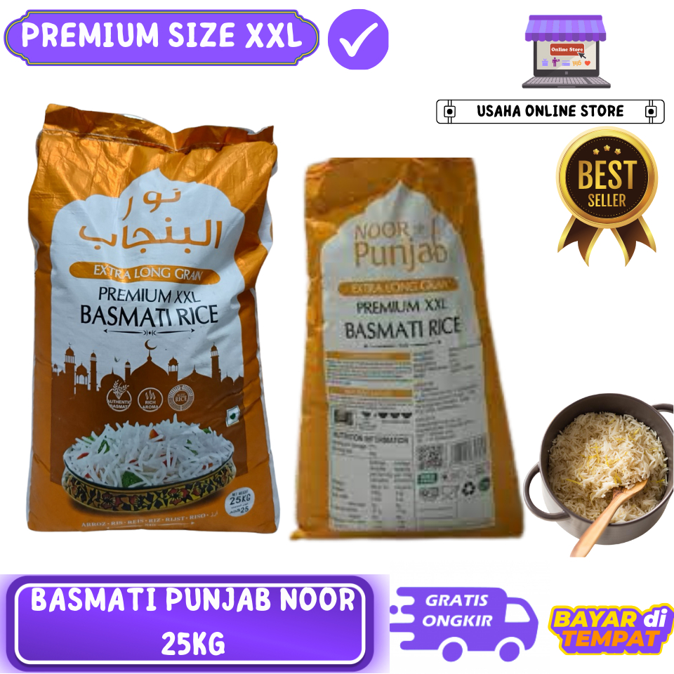 BERAS BASMATI PUNJAB NOOR 25KG I BERAS INDIA PAKISTAN GRADE A PREMIUM I BERAS ARA RENDAH KALORI OBAT