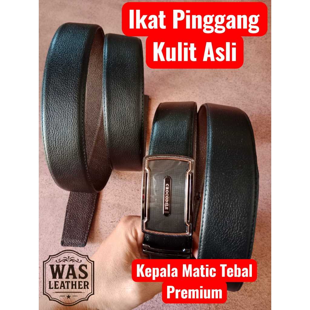 Ikat Pinggang Kulit Asli Pria Kepala Gesper Otomatis,Sabuk Jahitan Bolak Balik