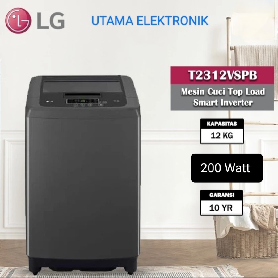 Mesin Cuci LG T2312VSPB  1Tabung Top Loading 12 Kg Smart Inverter Turbo Drum