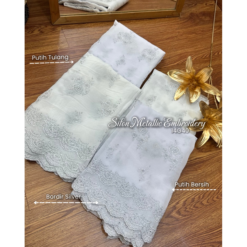 Bahan Kain Kebaya Adat Bali Sifon Bordir Metallic 14G40 – Sifon Bordir Premium Terbaru Uk 1 ptg 1,4m