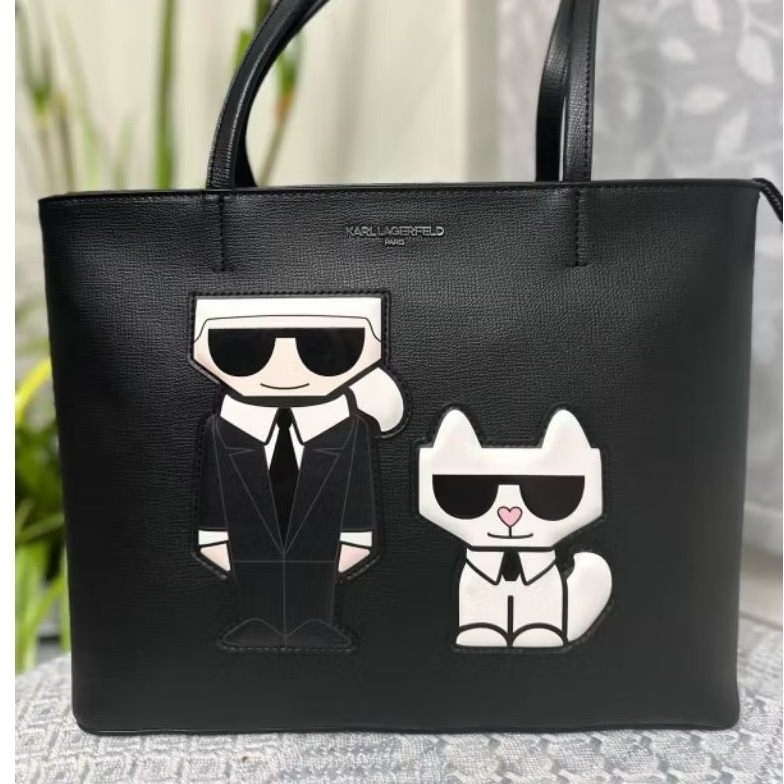 Ready Baru Black Hitam Putih Karl Lagerfeld KL Ikonik Kucing Cat Shopping Bag Tas Tote Maybelle Hand