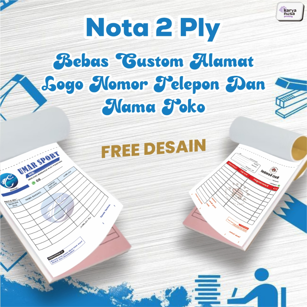 NOTA 2 PLY Ukuran 1/6 Folio perbendel isi 25 set ( 50 Lembar ) Cocok untuk Berbagai Usaha bahan prem