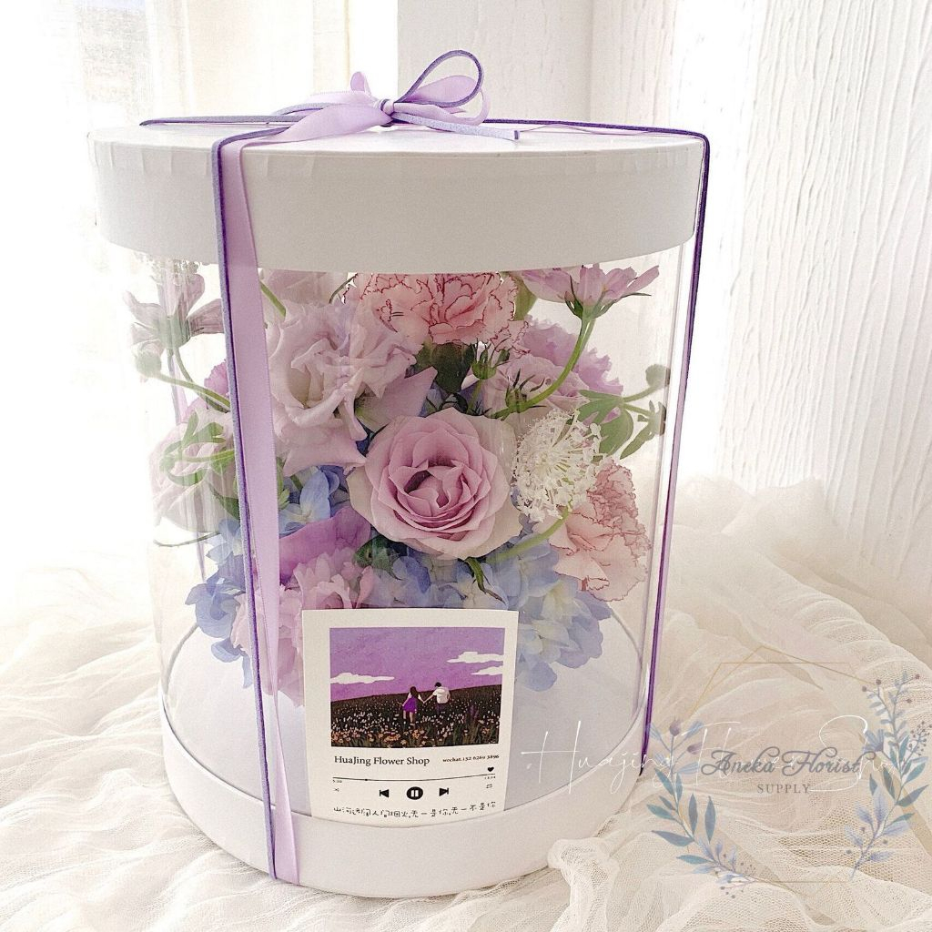 FLOWER SUPPLY- - KOTAK BULAT MIKA TRANSPARAN BOX ROUND - BLOOM BOX MIKA - AF123