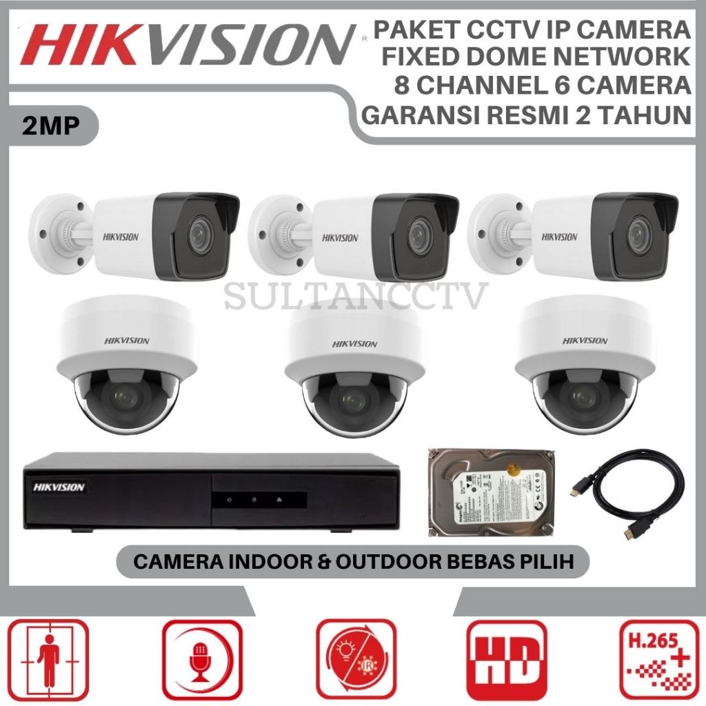 Paket Cctv Ip Camera Hikvision 2mp 8 Channel 6 Kamera Poe Camera Cctv Dome