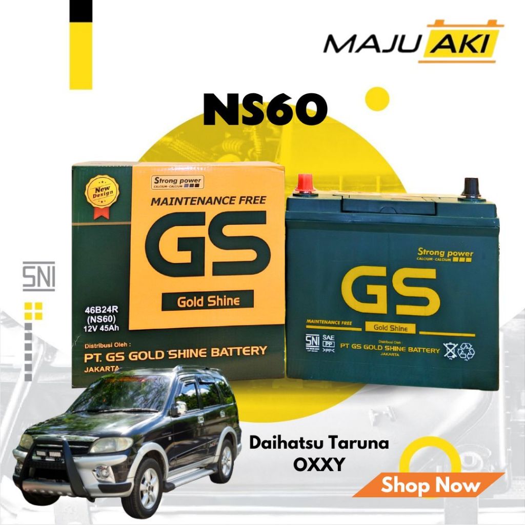Aki Mobil Daihatsu Taruna OXXY Aki Kering GS Gold Shine MF NS60 12V 45Ah
