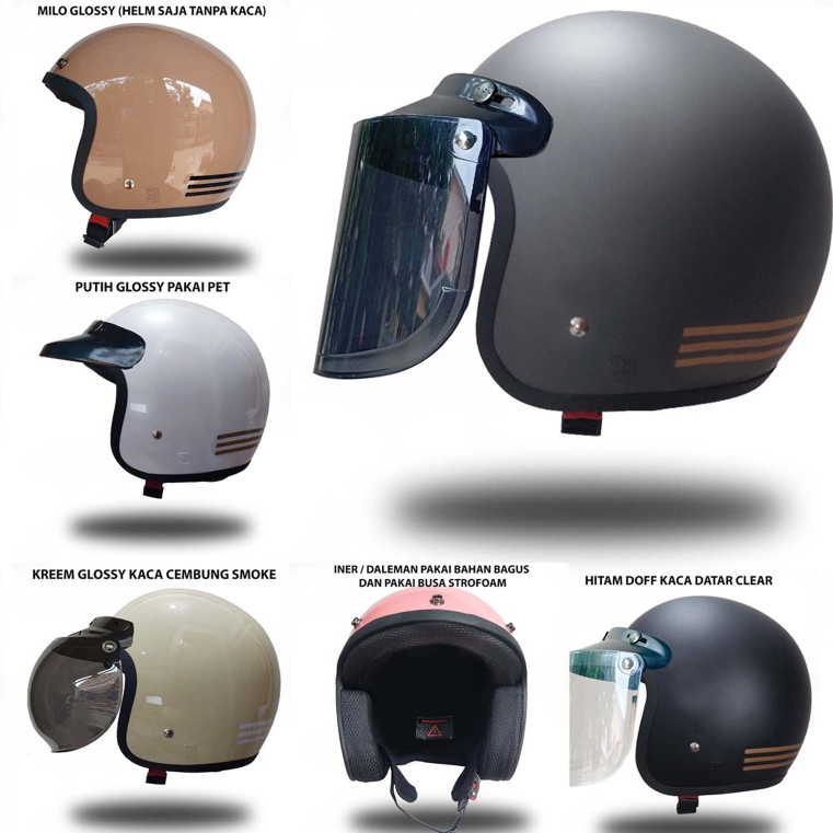 Helm Bogo Garis 3 Retro Classic Cewe Cowo Dewasa || Helm Bogo Retro Classic Murah Berkualitas SNI