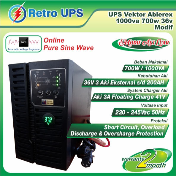 UPS Modifikasi 1KVA Vektor Ablerex RS 1000 700Watt 36V Online