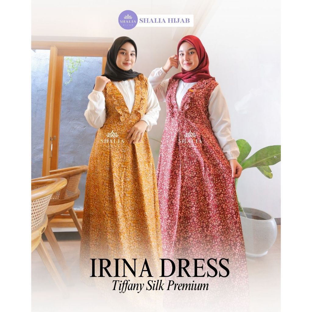 Shalia Hijab - Irina Gamis Bunga Baju Kombinasi Motif Tifany Silk Premium Busui Gamis Wanita Terbaru