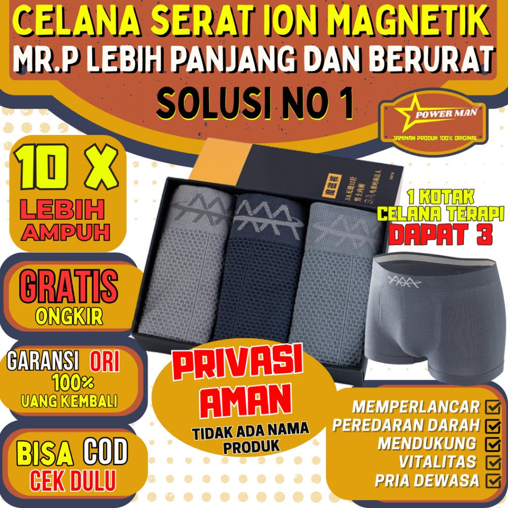 Celana Dalam Boxer Premium Magnetic Therapy Kesehatan Vitalitas Stamina Mr.p Pria 5D Original