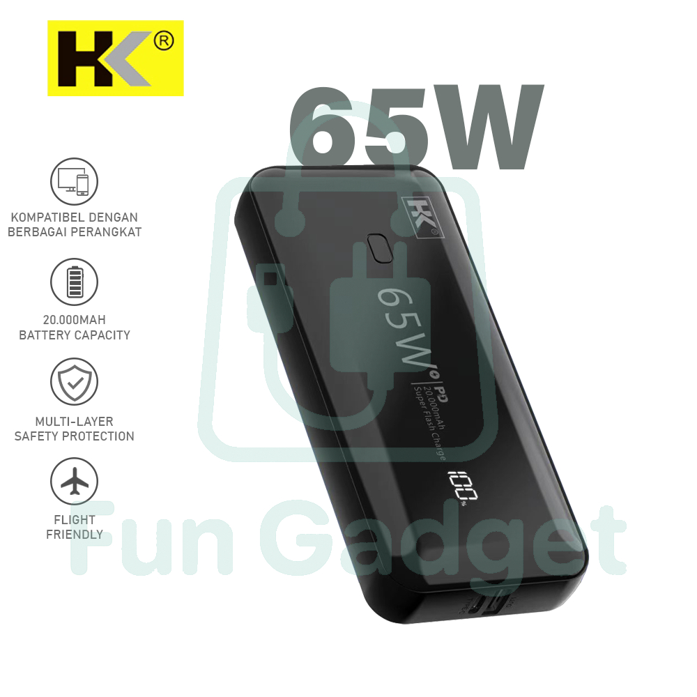 HK D202 Powerbank Support Laptop 65W 20000mAh PD Fast Charging Digital Display