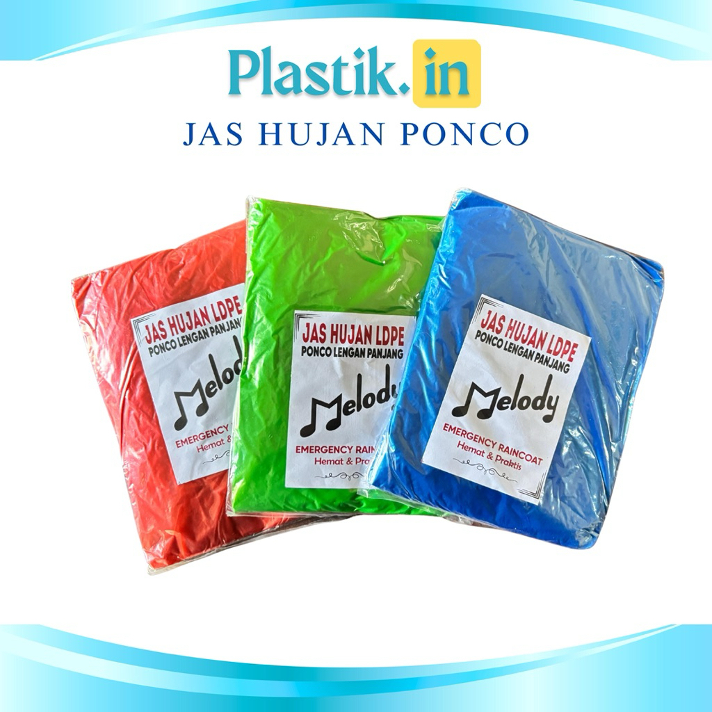 Jas Hujan Ponco Plastik / Raincoat Plastik / Merk Melodi / Tebal