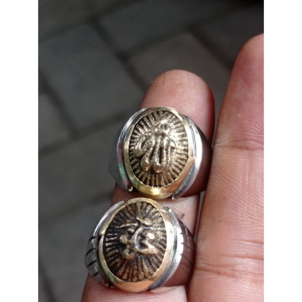 cincin mban tanam monel batu akik motif lafadz kuningan