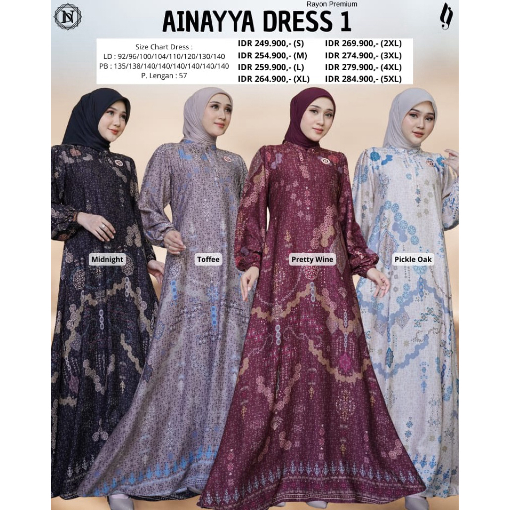 NEW COD - AINAYYA DRESS/MIDI STYLE 1 GAMIS RAYON SLIK MOTIF PREMIUM BY NADHEERA LUXURY