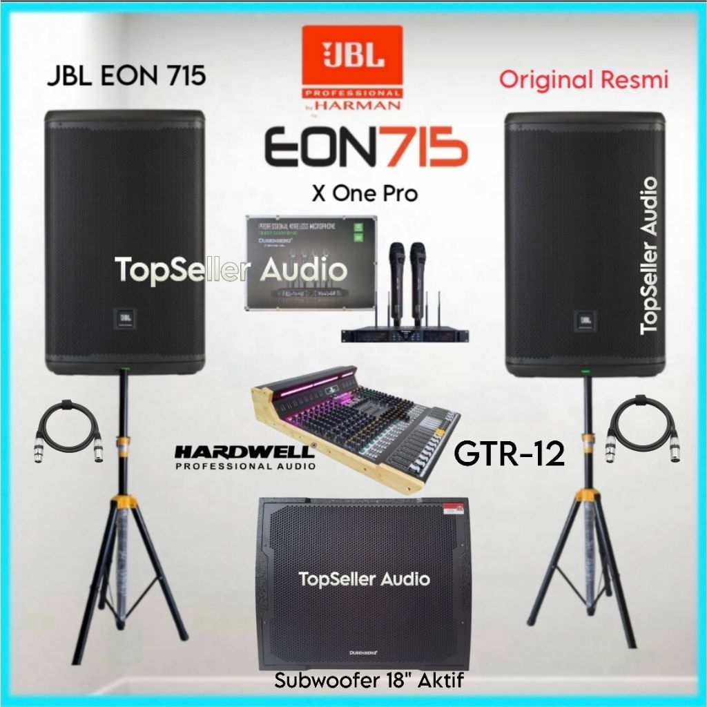Paket Sound System JBL EON715 Subwoofer DusenBerg dB 18 Pro Mixer Hardwell GTR 12 Channel Bluetooth 