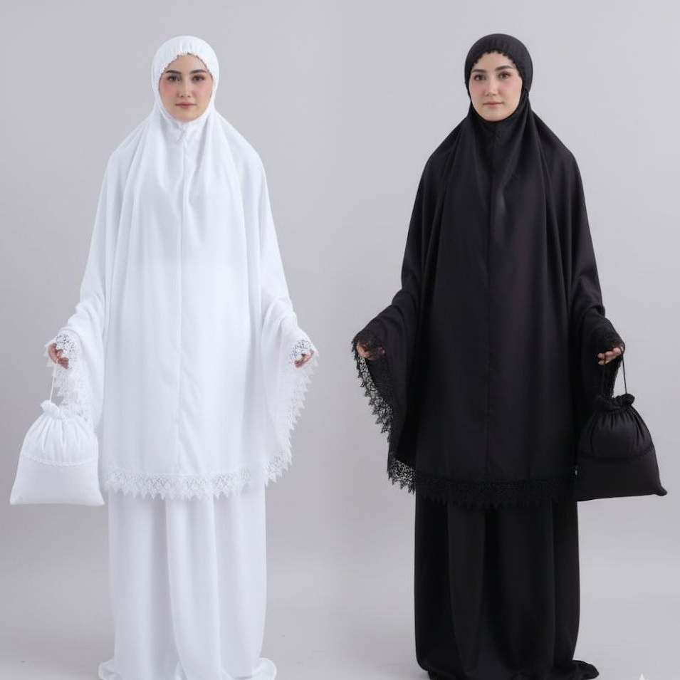 Mukena Katun Premium Renda Elegan Hitam & Polos  Nyaman & Stylish